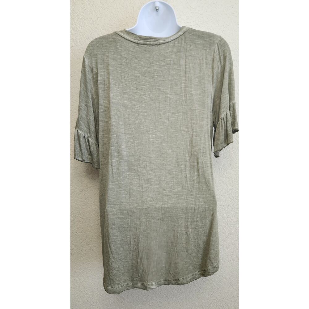 Knox Rose Green Heathered Ruffled Short Sleeves Top Medium Lightweight Stretch - Picture 3 of 5
